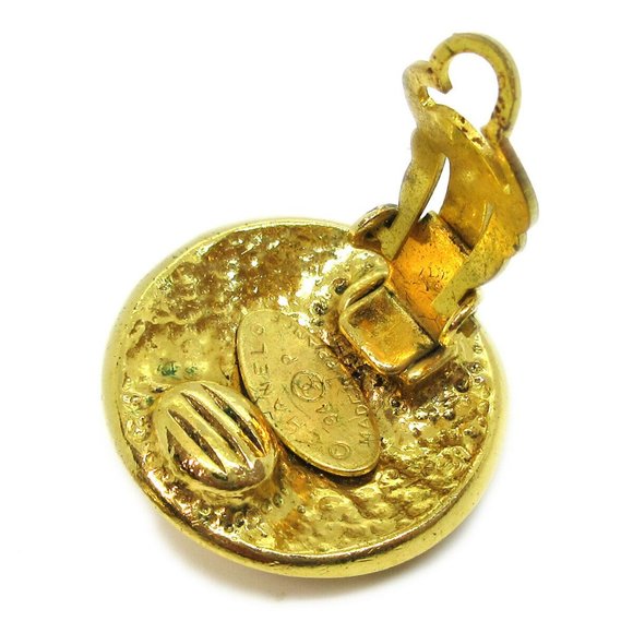 CHANEL CC Button Motif Earrings Gold-Tone Clip-On - Picture 5 of 5